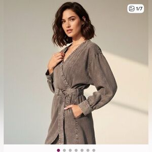 YFB Zeplin Long Sleeve Mini Wrap Dress in Dark Grey Tencel Blend